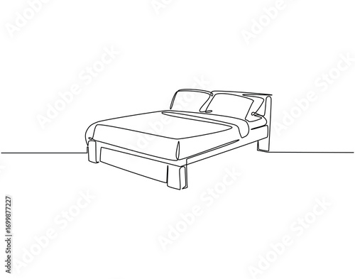 Double bed continuous line art. Elegance double bed one line drawing. Modern furniture concept vector illustration
