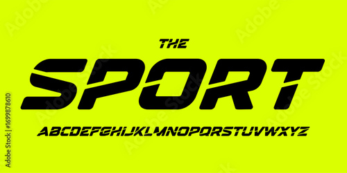 Sporty italic alphabet, wide bold font for powerful dynamic lettering, swift automotive logo, energetic daring headline, car racing branding. Vector typeset