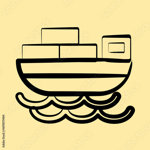 Icon cargo ship. Export import elements. Icon in hand drawn style.