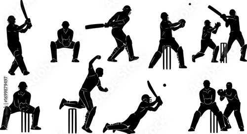Cricket players silhouette, Cricket silhouette, Cricket player silhouette collection, Cricket svg , Cricket player vector set.