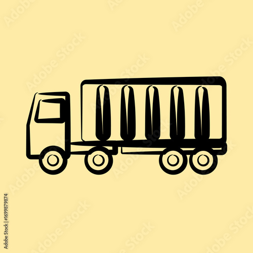Icon container truck. Export import elements. Icon in hand drawn style.
