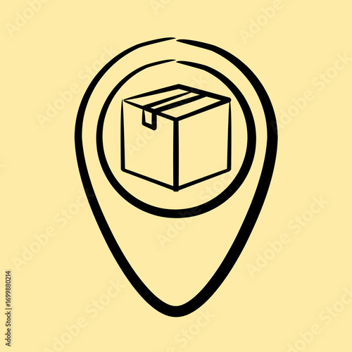 Icon delivery map location. Export import elements. Icon in hand drawn style.