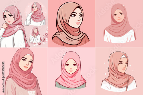 vector illustration of a Muslim woman wearing a headscarf