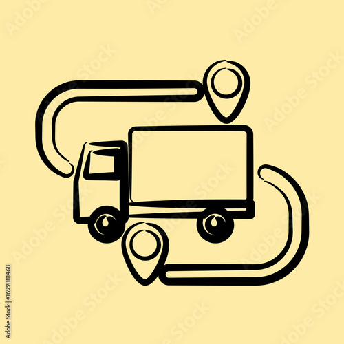 Icon shipping route. Export import elements. Icon in hand drawn style.