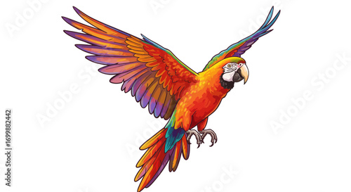 Colorful Macaw Parrot in Flight with Vibrant Plumage.