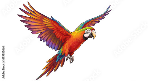 Colorful Macaw Parrot in Flight with Vibrant Plumage 1.