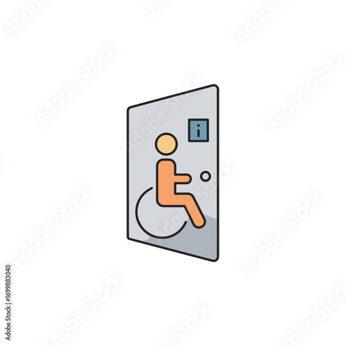 Accessible restroom sign featuring wheelchair icon  