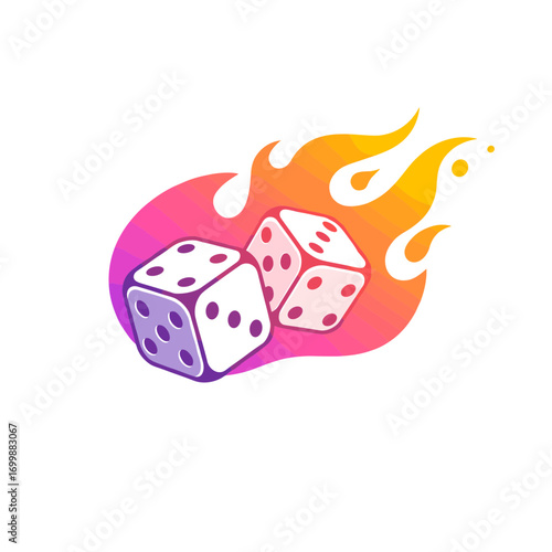 Animated dice rolling with flames in vibrant colors  