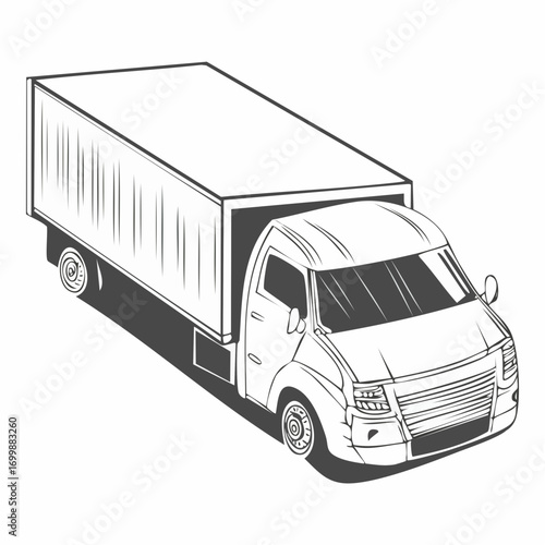 Isometric Box Truck Delivery Vehicle Vector Illustration