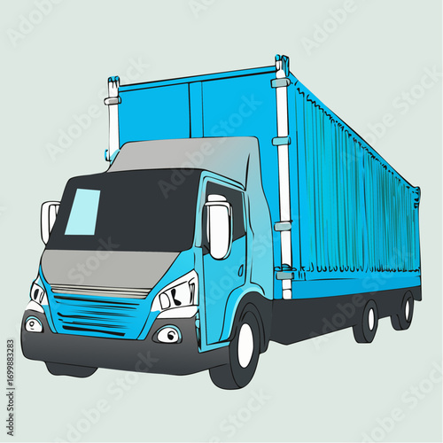Container Truck with Blue Cargo Box Vector Illustration