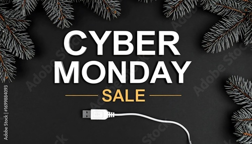 Cyber Monday sale banner with fir branches