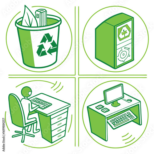 Computer Recycling and Office Work Icons desktop tower
