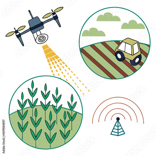 Drone and Smart Farming Technology Icons agriculture