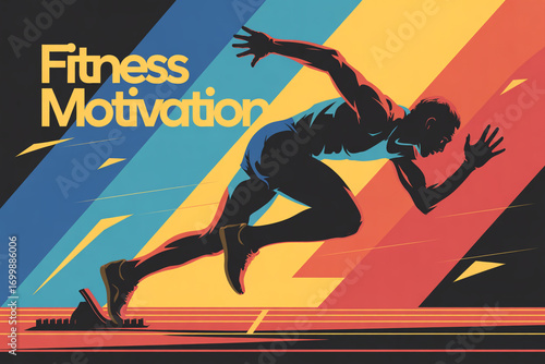 Dynamic athlete exploding from starting blocks, embodying powerful fitness motivation and the thrill of athletic achievement with vibrant, energetic colors