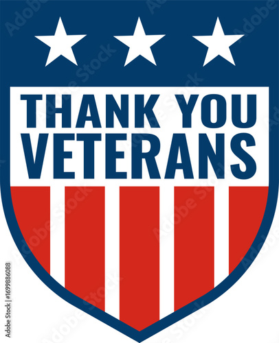 Thank you veterans emblem with stars and stripes on a white background.