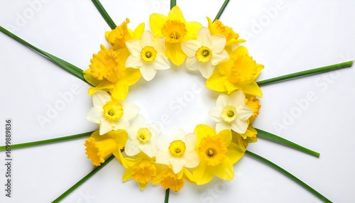 Daffodil wreath on white background (2)