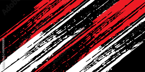 Car stickers with red and black white brush stroke pattern, abstract banner, sporty lines, red and black white color combination, brush stroke pattern, grunge design.