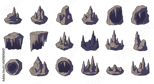 Collection of unique cartoon rock formations for creative design projects