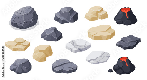 Assorted rock formations with volcanic rock and lava elements collection