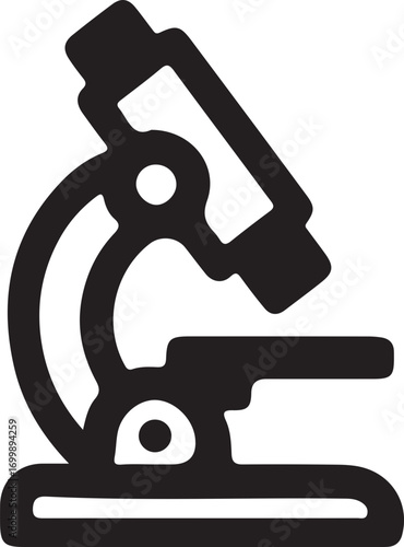 Black silhouette icon of a scientific microscope, a fundamental instrument for observation and research in various fields.