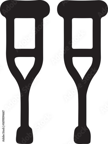 A pair of black silhouette crutches, commonly used for mobility support due to injury or disability.