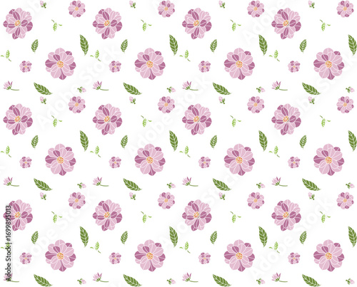 Drawing pattern of magnolia flower with leaf on white background.