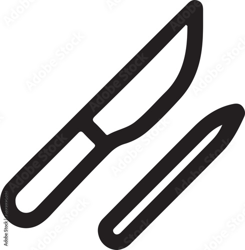 Line art icon of a kitchen knife and a sharpening steel, essential tools for maintaining blade sharpness.
