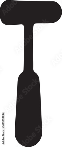Black silhouette of a medical reflex hammer, a diagnostic tool used in neurological examinations.