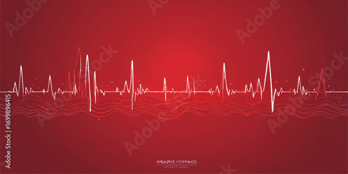 Abstract medical background with a red heart beat line on a graph, resembling a pulse on an ECG monitor