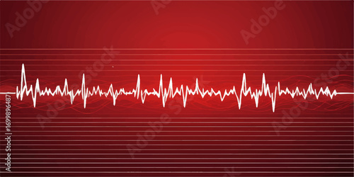 Abstract medical heartbeat monitor showing a red heart pulse line on a white background with a vibrant red glow
