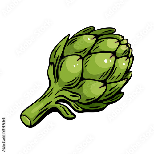 Colorful artichoke engraving for Mediterranean food design use