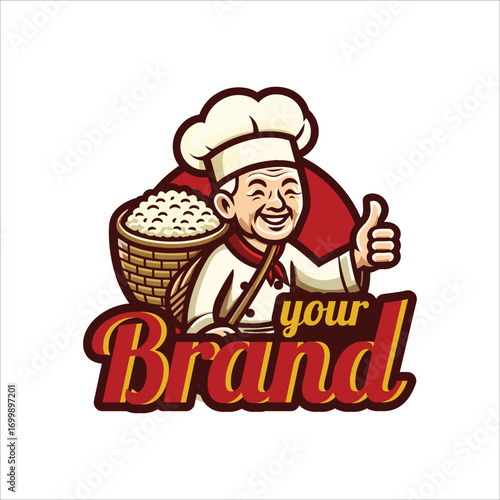 Chef with rice basket giving thumbs up