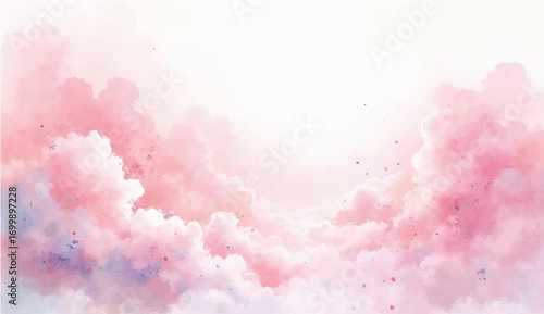 Soft pink watercolor background with hearts and cloud texture design