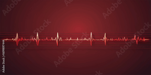 A bright red cardiogram line pulses across a medical monitor