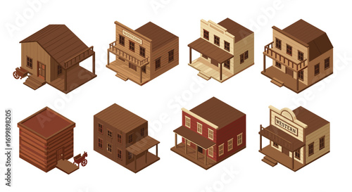 Isometric old west town buildings collection for game design and creative projects