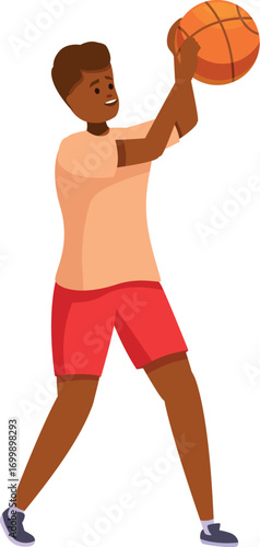 Energetic basketball player concentrating and aiming, preparing to shoot ball during dynamic match, showcasing athleticism and precision
