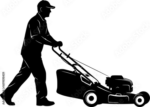 Man pushing lawn mower svg, Man mowing lawn svg, Man pushing lawn mower silhouette, Man mowing lawn silhouette, Lawn mowing silhouette, Man pushing lawnmower vector set