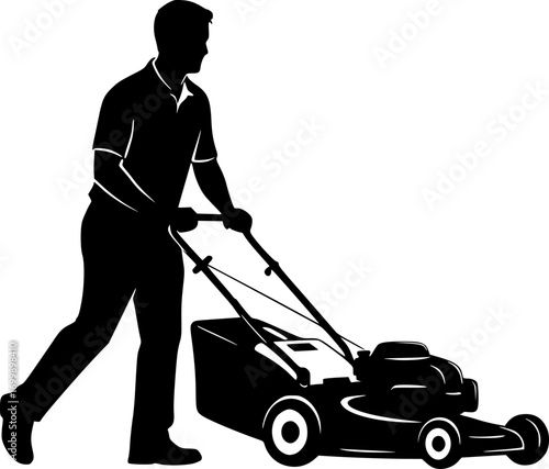 Man pushing lawn mower svg, Man mowing lawn svg, Man pushing lawn mower silhouette, Man mowing lawn silhouette, Lawn mowing silhouette, Man pushing lawnmower vector set