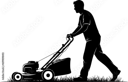 Man pushing lawn mower svg, Man mowing lawn svg, Man pushing lawn mower silhouette, Man mowing lawn silhouette, Lawn mowing silhouette, Man pushing lawnmower vector set