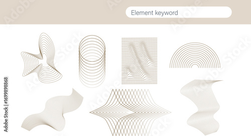 Set of Abstract Geometric Shapes with Line and Strips. Vector Elements for Web Design, Banner, Poster, Cover and Social Media Post. Collection Contemporary Minimalist Illustrations