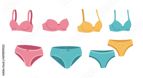 Colorful flat style women's underwear collection on white background