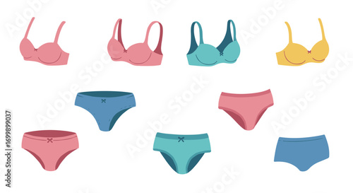 Colorful set of women's underwear in minimalist style