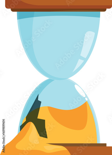 Cracked hourglass is leaking sand, symbolizing wasted time and missed deadlines