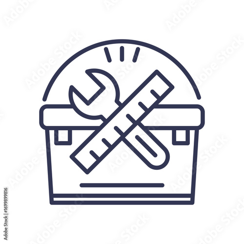 An icon of a toolbox with a wrench and ruler, symbolizing the practical skills and hands-on training provided in technical and vocational secondary education for skilled trade careers.