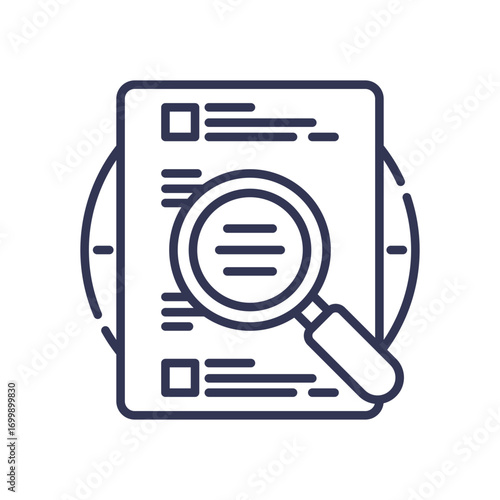An icon of a magnifying glass over a document, symbolizing the in-depth research, thesis review, and critical analysis characteristic of postgraduate level higher education.