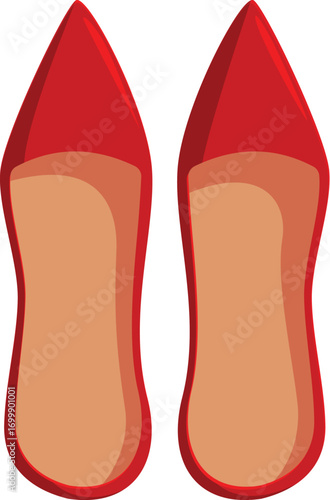 Elegant red women's flat shoes isolated on white background, representing fashion, style, and comfort