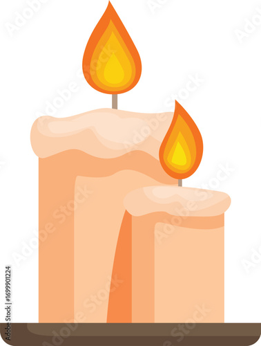 Two lit paraffin candles of different sizes on a wooden base, creating a cozy and warm atmosphere