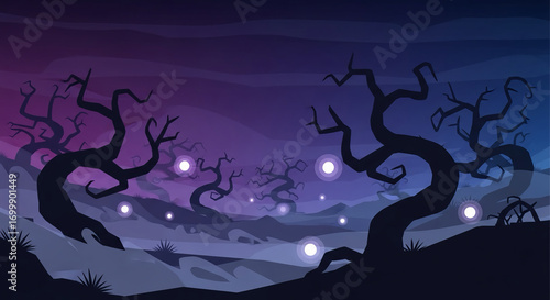 Spooky Halloween Night Mystical Forest Landscape