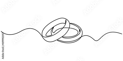 Wedding ring continuous one line drawing minimalist outline vector illustration. Wedding Ring Continuous Line Icon. Isolated on white background vector illustration