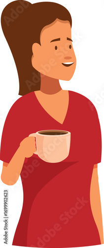 Happy woman enjoying smelling and drinking coffee during a break